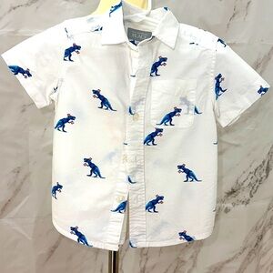 Patriotic red white‎ and blue T. rex button down short sleeve dress shirt 2t